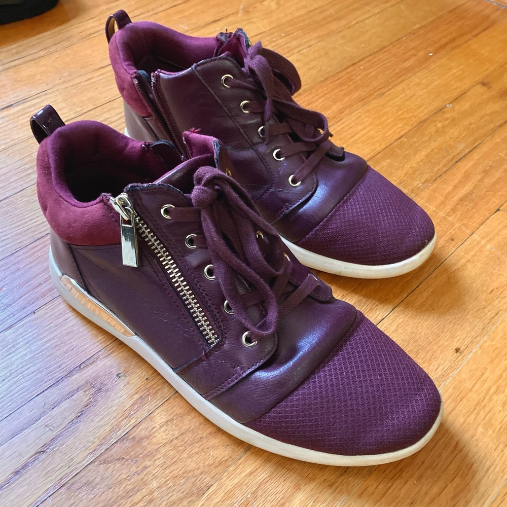 Aldo Wine Red / Burgundy Sneakers With Zips - Women’s Size 10
